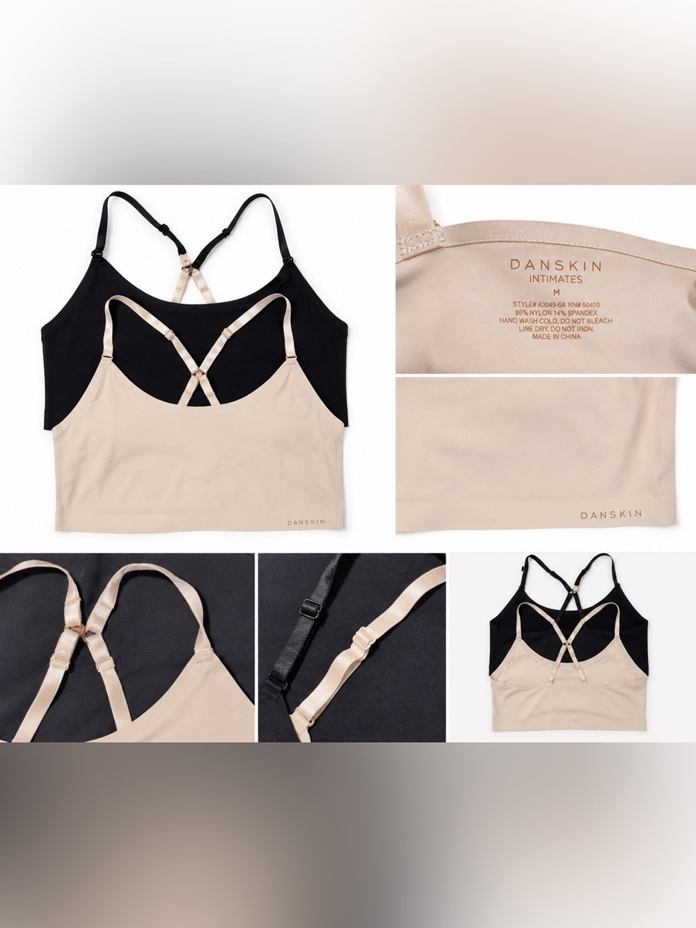 Danskin Intimates Seamless Bralette 2 Pack Black Nude Size Medium